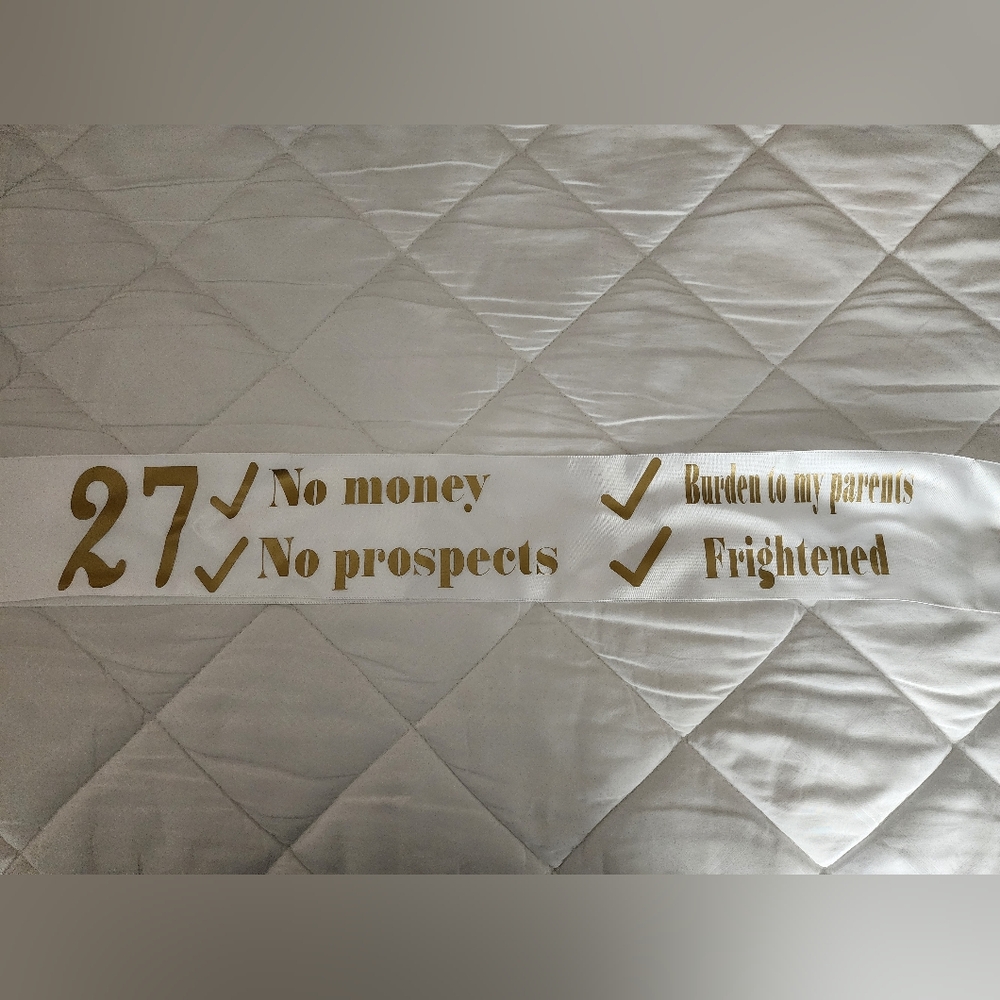 Pride And Prejudice 27th Birthday Sash White And Gold